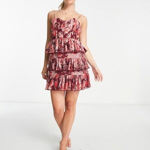 ASOS DESIGN Floral Red Tiered Dress